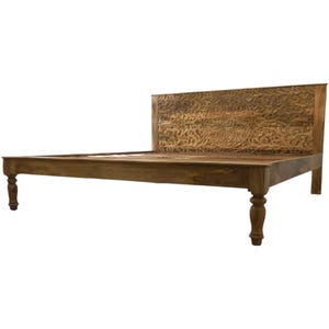 Hand-Carved Mandala King Bed Frame: Solid Mango Wood Platform bild 6