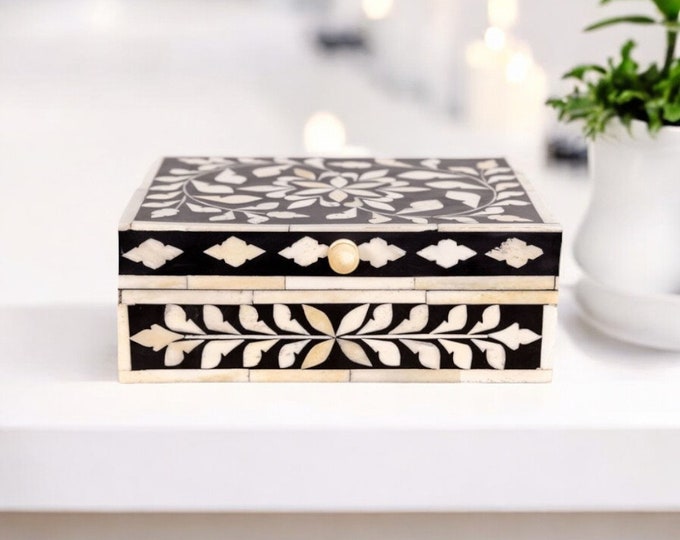 Acsent Box Black and White Inlay Accent Box. Stunning Floral Motif! an Elegant ...