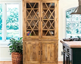 Large China Cabinet | Farmhouse Cabinet | Two-Part Display Cabinet 92.5"x47"x17" | Solid Wood | Only 2 in Stock |