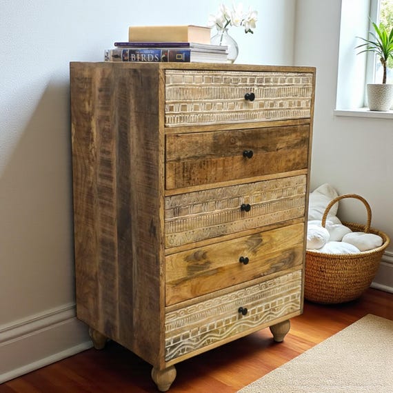 Rustic 5 Drawer Dresser Unique Style