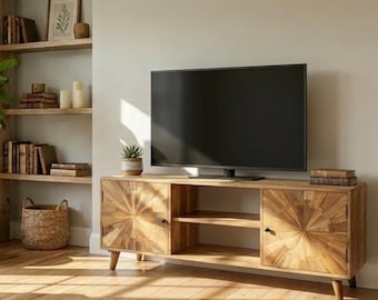 Hand-crafted Solid Wood Entertainment Center TV Stand 59x16x25 Starburst Collection Limited Stock!