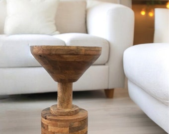 Hand-Crafted Mango Wood Plant Stand: Round Accent Table