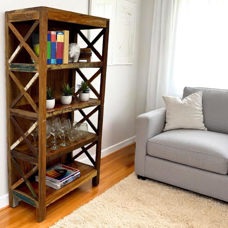 Illustration of Reclaimed Wood Bookcase Decor