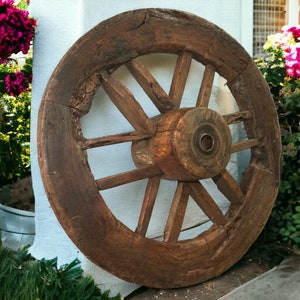 Unique Antique Ox Cart Wagon Wheel 44" Tall Perfect Rustic Decor Accent for Home or Events