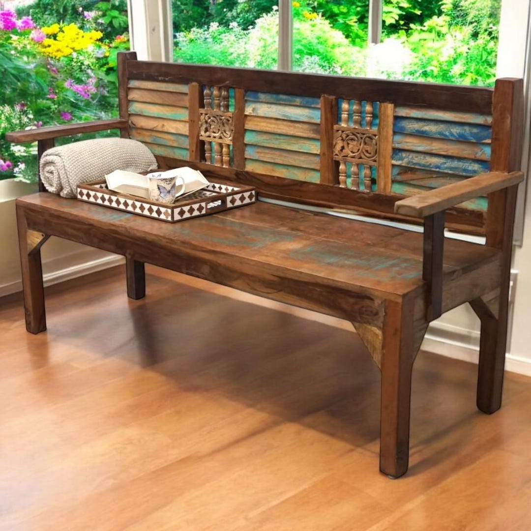 Rustic Reclaimed Wood Bench - Handcrafted 60"x36"x24" Fully Assembled ...