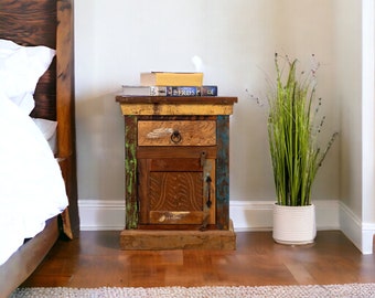 Hand-crafted Solid Reclaimed Wood Side Table/Nightstand. Small But Perfectly Formed Last 2!
