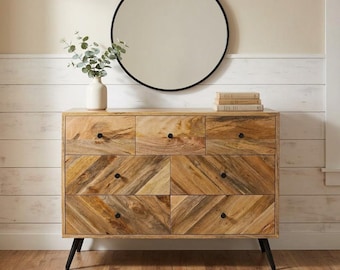 Hand-Crafted Mango Wood 7 Drawer Dresser: Solid Wood Chest