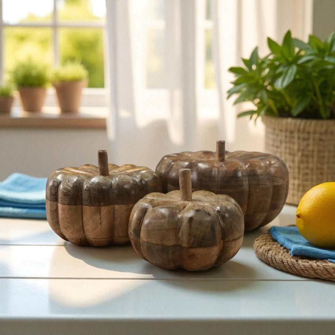 Natural Fall Elegance: Handmade Wooden Pumpkins Rustic Farmhouse Decor ...