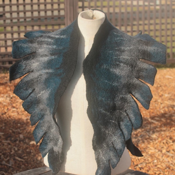 Merino Wool Felted Bird Wings Shawl / Nature Inspired Scarf