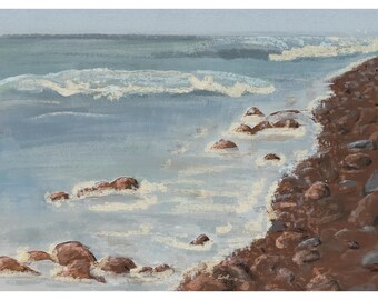 5x7 Original Hand-Signed Art Print: "Soft Tide" featuring a Rocky Beach