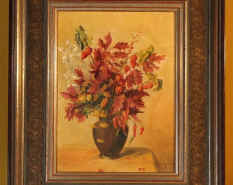 Vintage oil painting original K. Haarhaus flowers framed 37x31