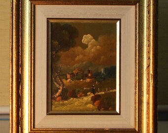 Vintage Ölgemälde 22x19 bzw. 12x9 Miniatur Romantische Landschaft gerahmt