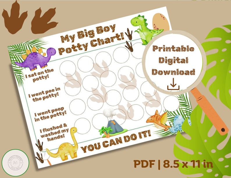 Dinosaur Potty Chart: Big Boy Reward System (Printable PDF) image 1