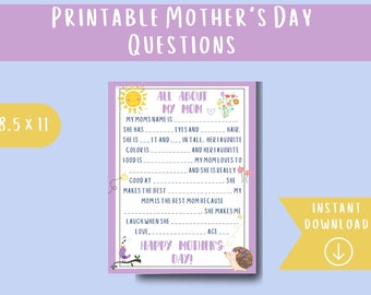 All About My Mom Printable Questions: Mother's Day Activity (PDF Download)