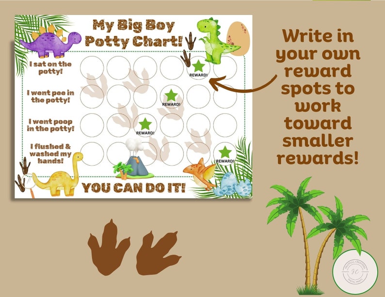 Dinosaur Potty Chart: Big Boy Reward System (Printable PDF) image 2