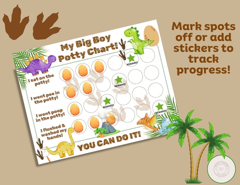 Dinosaur Potty Chart: Big Boy Reward System (Printable PDF) image 3