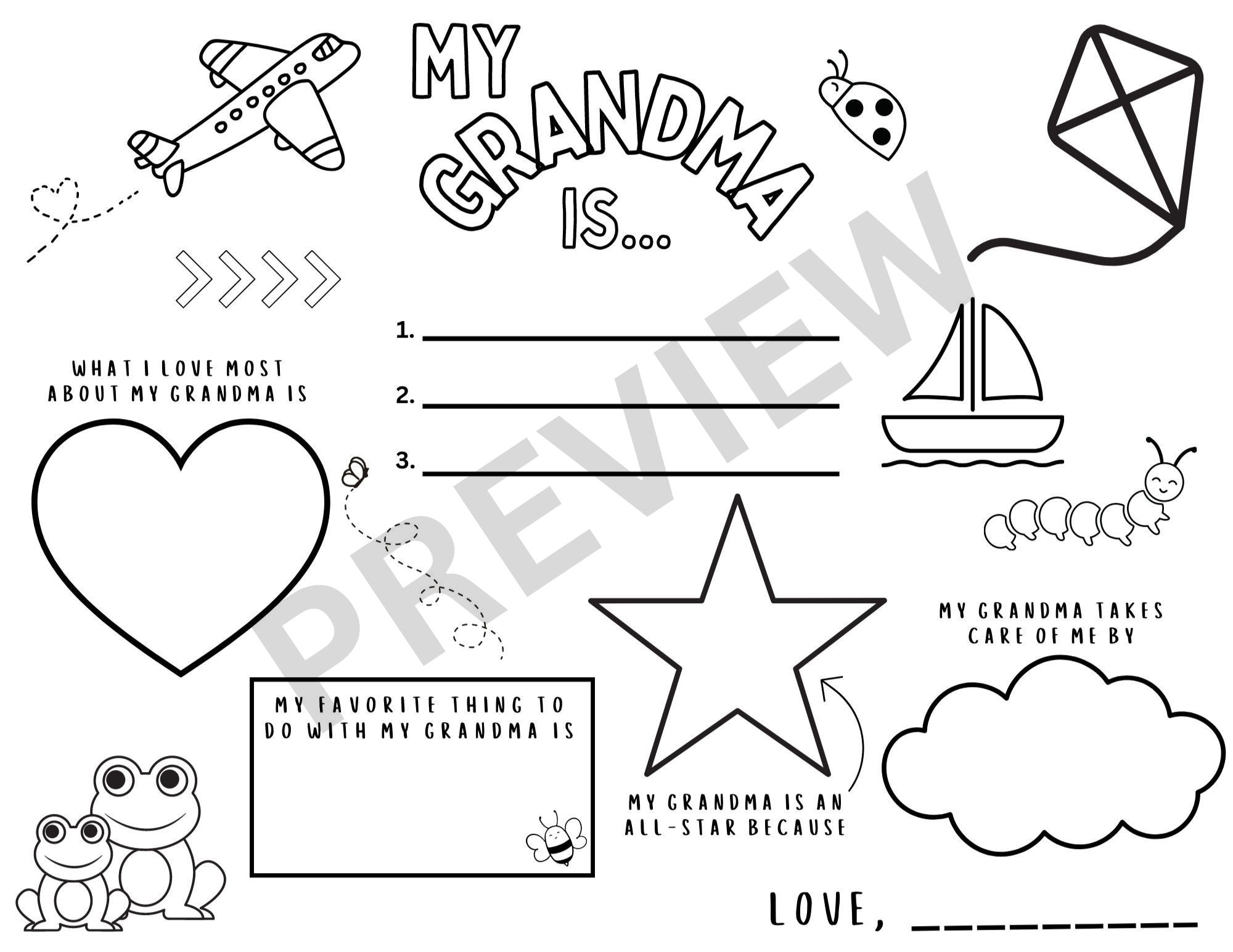 Mother's Day Printable | Printable Coloring Page | Grandma Birthday ...