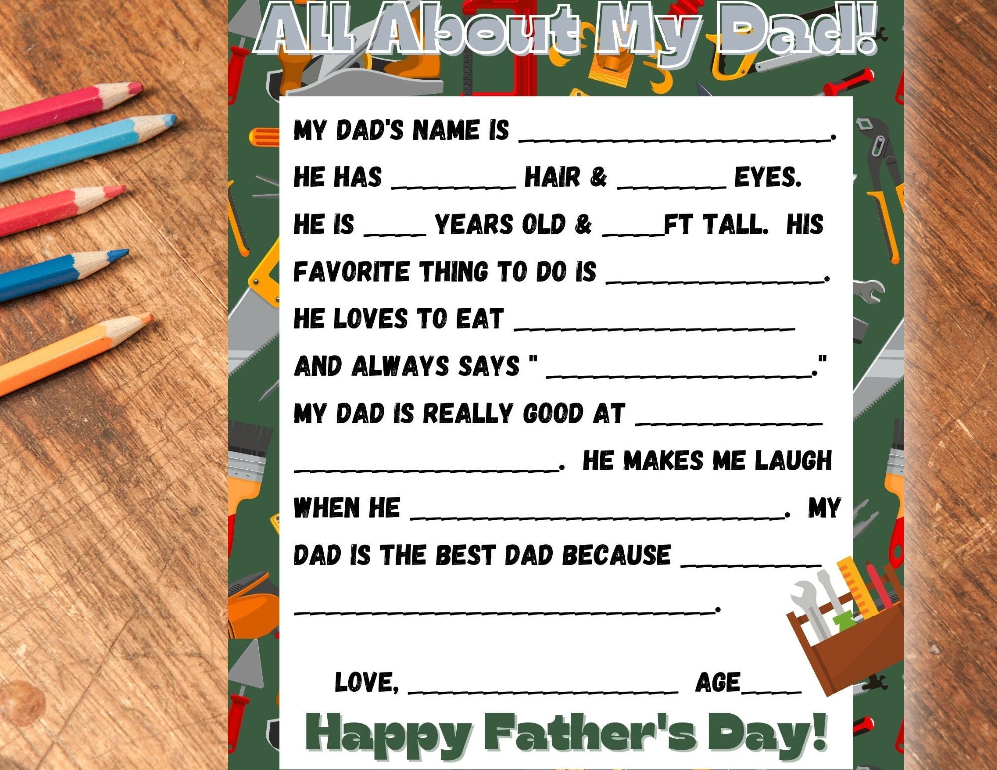 Father's Day Printable | All About My Dad | Father's Day Gift | Dad ...