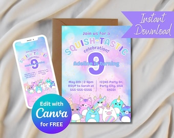 Squishmallow Birthday Invitation: Editable Squish Party Invite (Digital Download)