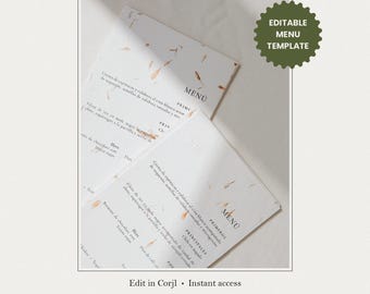 Modello di menù per matrimonio Adriana / Modificabile in Corjl, Menù di matrimonio stampabile, Download immediato