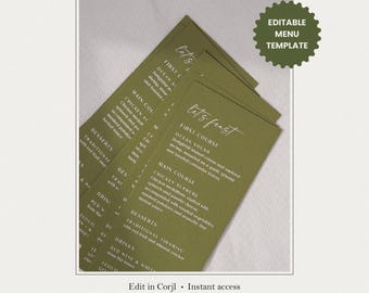 Plantilla de menú de boda Karina / Editable en Corjl, Menú de boda imprimible, Descarga instantánea