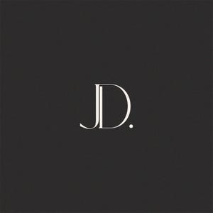 May include: A minimalist design featuring the white initials "JD" on a dark gray background. The letters are stylized with a modern, elegant font, and the composition is simple and clean.