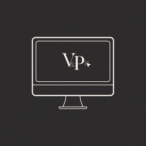 May include: A white outline of a computer monitor with a white "VP" logo and a white cursor on the screen.