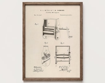 Vintage Laundry Mangle Patent Neutral Utility Room Printable Wall Art PTS187