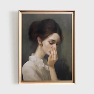 Guest Bathroom Wall Print, Funny Vintage Portrait Holding Nose, Digital Classical Art Downstairs Toilet or Washroom, Toilet Humor, PRINT111
