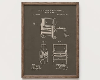 Clothes Wringer Patent Dark Vintage Laundry Gallery Wall Art PTS189