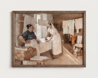 Wash House Print Vintage Laundry Room Interior Old Fashioned Chore Digital Download PTS176