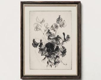 Black and White Floral Sketch Print Vintage Botanical Drawing Minimal Wall Art PTS008