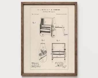 Clothes Wringer Patent Vintage Laundry Washing Machine Digital Download PTS185