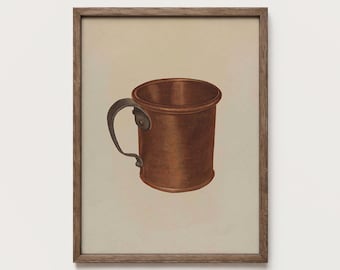 Vintage Copper Mug Print Rustic Kitchen Wall Art Farmhouse Coffee Cup Digital Download PTS192