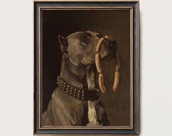Dog Portrait Print Vintage Dog Painting Dark Brown Antique Pet Art Printable Wall Art Traditional Home Decor PTS026