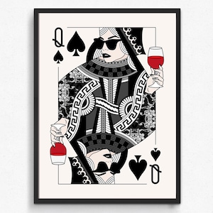 Schoppenvrouw, speelkaart, zwart wit muurdecor, gotische illustratie, wijnliefhebber, moderne tarotkunst, vrouwelijke print, uniek cadeau, 072