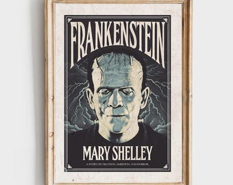 Frankenstein Horror Poster Mary Shelley Gothic Buch Cover Wand Kunst Digitaler Download PRINT115