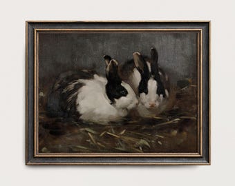 Black White Rabbits Antique Natural History Printable Wall Art PTS076