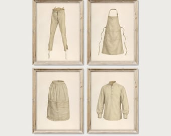 Set of 4 Laundry Room Art Vintage Clothing Prints Wash Day Decor Farmhouse Neutral Beige Digital Download SET027