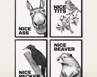 Funny Animal Bathroom Prints Toilet Gallery Wall Art Set of 4 Digital Download SET006