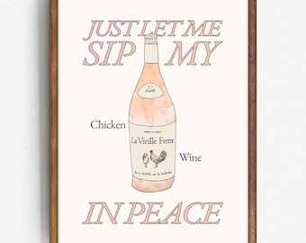 Funny Chicken French Wine Print Digital Kitchen Wall Art Bar Decor Modern Boho Farmhouse Humor Playful Wine Lover Gift PRINT174