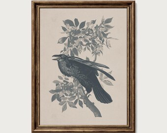 Raven Wall Art Neutral Botanical Study Decor Antique Nature Digital Download PTS134