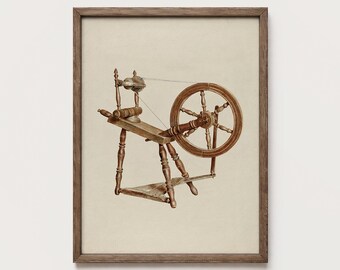 Spinning Wheel Print Textile Wall Art Cottagecore Craft Room Decor PTS207