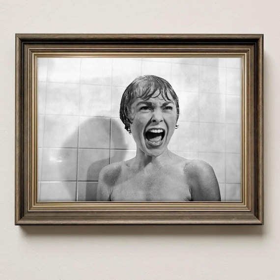 Funny Bathroom Wall Art Psycho Movie Famous Shower Scene Retro Horror Comedy Print Restroom Decor Black White and Wall Art for Men PRINT135