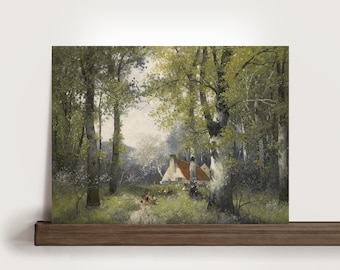 Forest Landscape Print Misty Evergreen Trees Moody Green Woodland Cottage Printable Wall Art Rustic Cabin Wall Decor PTS023