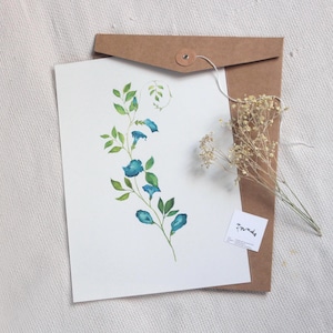 Stampa d'arte botanica "Butterfly Pea"・Poster dipinto a mano formato A4・Stampa ad acquerello di un fiore blu・Arte murale naturale per il soggiorno・Arte botanica