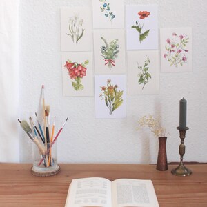 Postkartenset 8 Stück Botanik・Blume Postkarte Wasserfarbe Geschenkkarte・Botanische Postkarten mit handgemaltem Blumenmotiv・Geschenk für Sie
