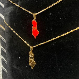 Albainia Map Necklace – 18K Gold Plated Pendant with Flag or Plain Gold Design (45cm Chain)