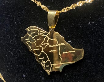 Flag Map Pendant | Jewelry | Green Necklace | Enamel Charm | Gift for Arabia Friends