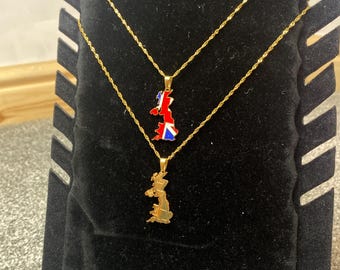 Union Jack Necklace | UK Flag Map Pendant | British Pride Jewelry | Red White Blue Necklace | UK Enamel Charm | Gift for British Friends